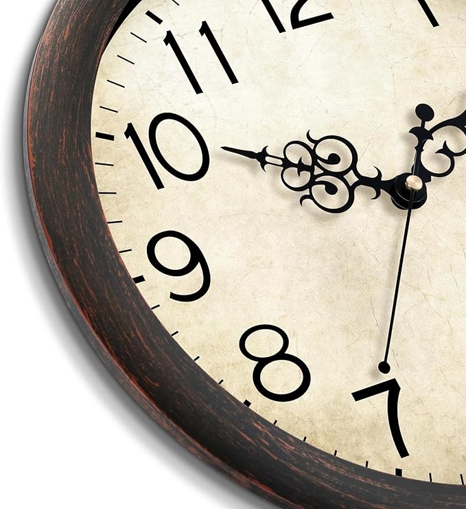 Wall Clock, Vintage Wall Clocks Battery Operated Quartz Silent Non-Ticking 16 Inch Retro Rustic Style Clock Decorative for Kitchen,Bathroom Home Office (Bronze)