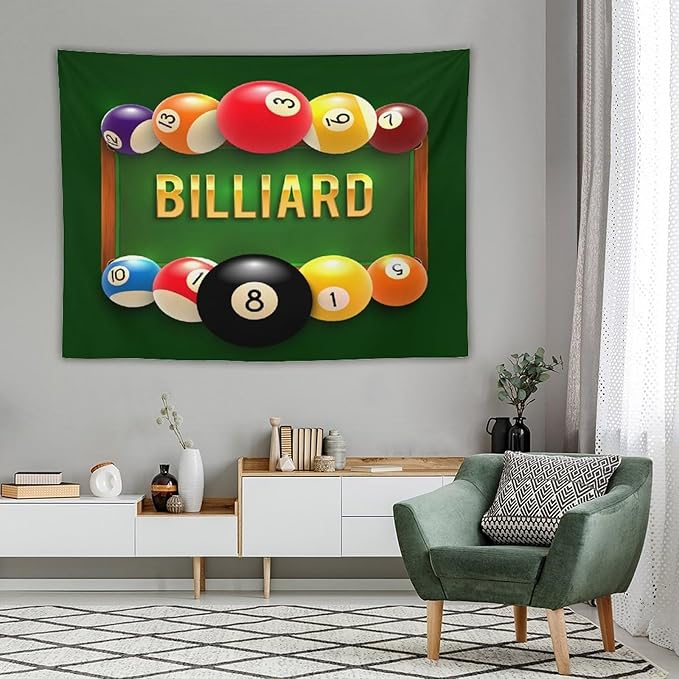 ZhiRain Snooker Billiards Tapestry Wall Hanging Modern Sports Theme Billiard Eight Ball Tapestries Home Decor for Living Room Bedroom Farmhouse Apartment Dorm 60"x80"