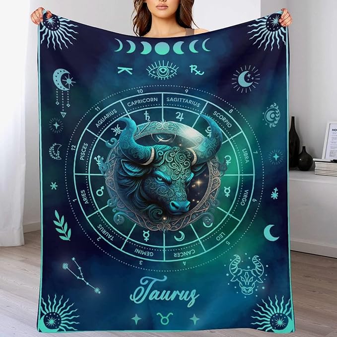 Taurus Blanket Gifts, 80" x 60" Rectangular Flannel Zodiac Throw Blanket Cozy, Gift for Boys Girls Teen Women Men Tarot Cards Lovers Birthday Anniversary Festival