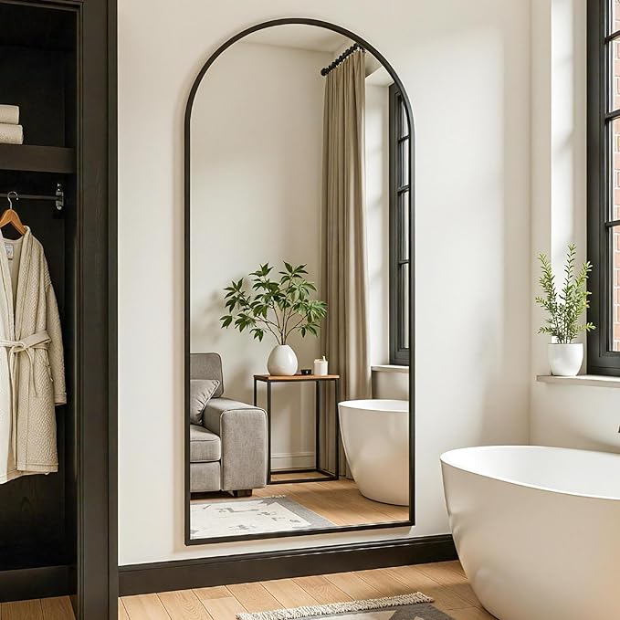 Full Length Mirror, 71"x28" Arched Full Body Mirror, Floor Mirrors with Stand, Body Mirrors Standing Hanging Leaning Against Wall,Aluminum Frame Mirrors for Bedroom Cloakroom,Living Room,Black