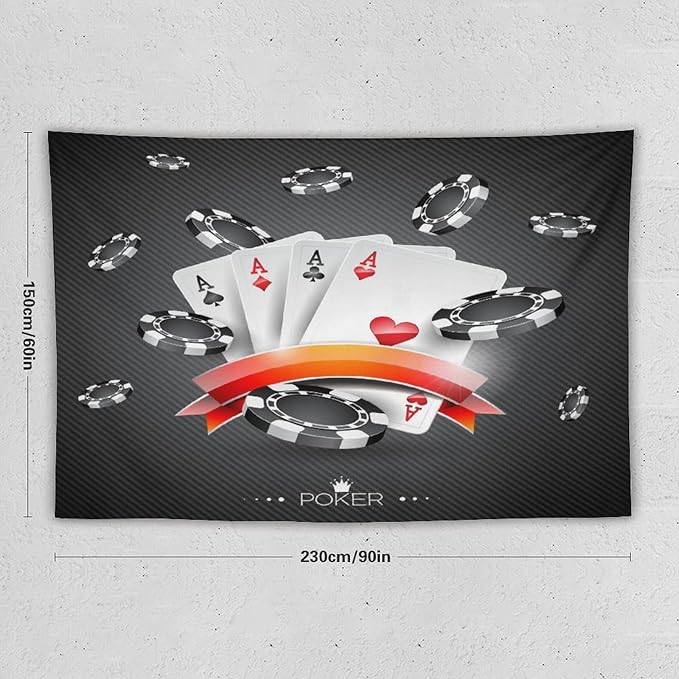 ZhiRain 3D Playing Cards Tapestry Wall Hanging Poker Casino Chips Gambling Tapestries Home Decor for Living Room Bedroom Farmhouse Apartment Dorm 60"x90"