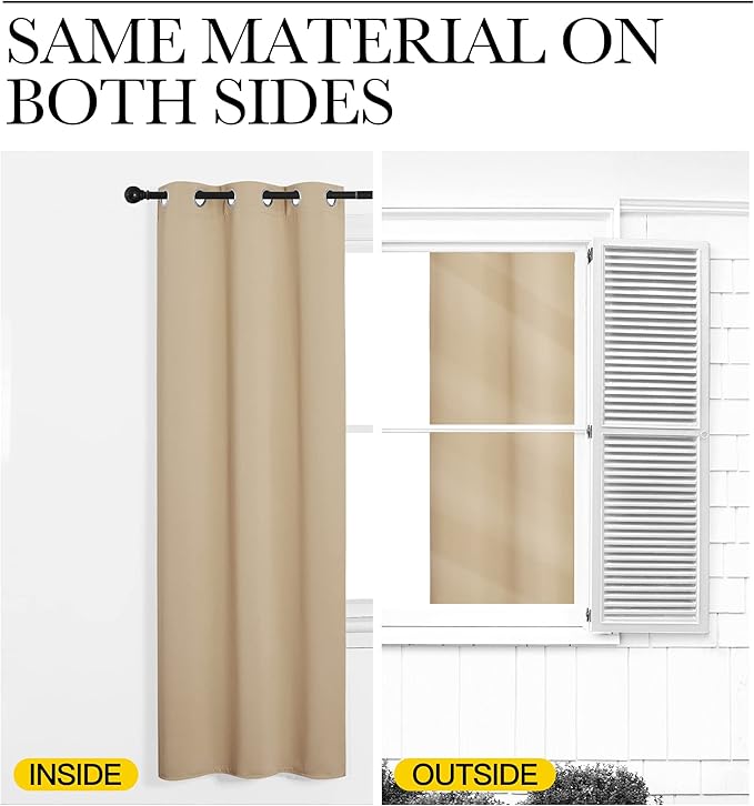NICETOWN Blackout Curtain Panels for Bedroom, Biscotti Beige, 2 Panels, W29 x L30-inch, Thermal Insulated Grommet Top Blackout Draperies and Drapes for Basement