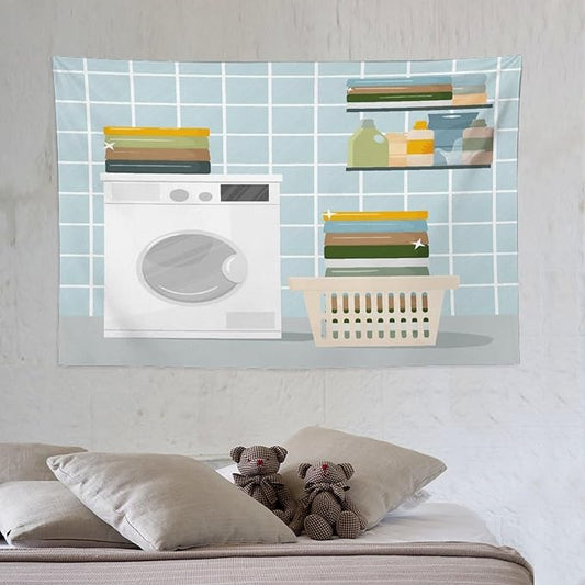 ZhiRain Laundry Room Tapestry Wall Hanging Wash Dry Sign Theme Printed Tapestries Home Decor for Living Room Bedroom Farmhouse Apartment Dorm 40"x60"