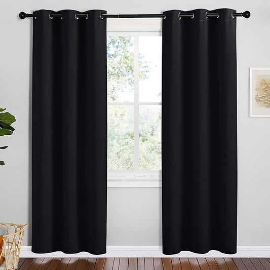 NICETOWN Bathroom Blackout Thermal Curtains and Drapes, 2 Panels, 42 inches Wide by 78 inches Long, Black, Solid Thermal Insulated Grommet Blackout Drapery Panels for Window