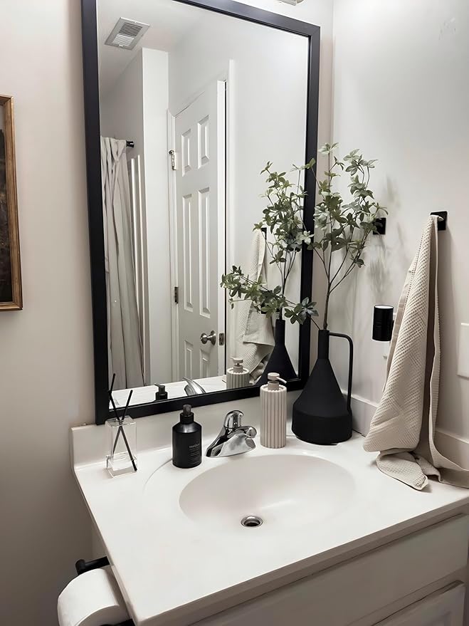Frame My Mirror Black Bathroom Mirror for Wall, 30" x 54" Black Bathroom Vanity Mirror, Made in USA, Hangs Horizontally or Vertically, Ellis Design