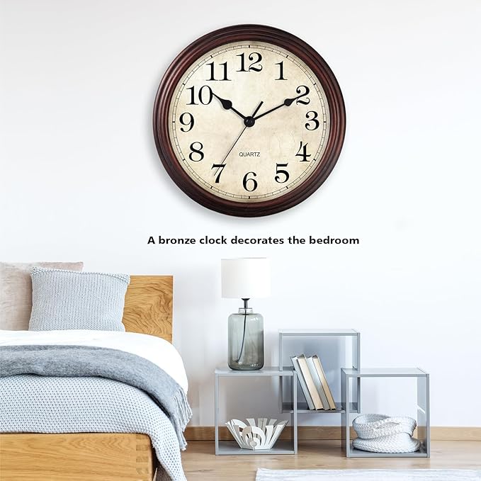 HYLANDA Wall Clock, 9 Inch Silent Non Ticking Classic Battery Operated Clocks, Decorative for Living Room, Bedrooms, Bathroom, Kitchen Office (Bronze)