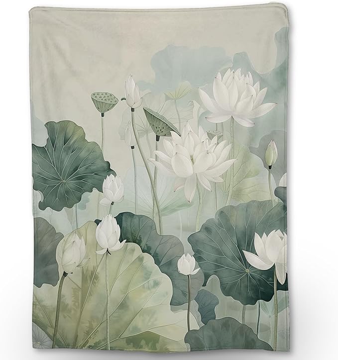 Floral Blanket - Soft, Cozy, Lightweight Flannel Throw Blankets for Couch, Bed, and Travel - Fuzzy, Fluffy Decor Perfect for Outdoor Use and Home Decor, Beautiful Lotus Design 60×50 in