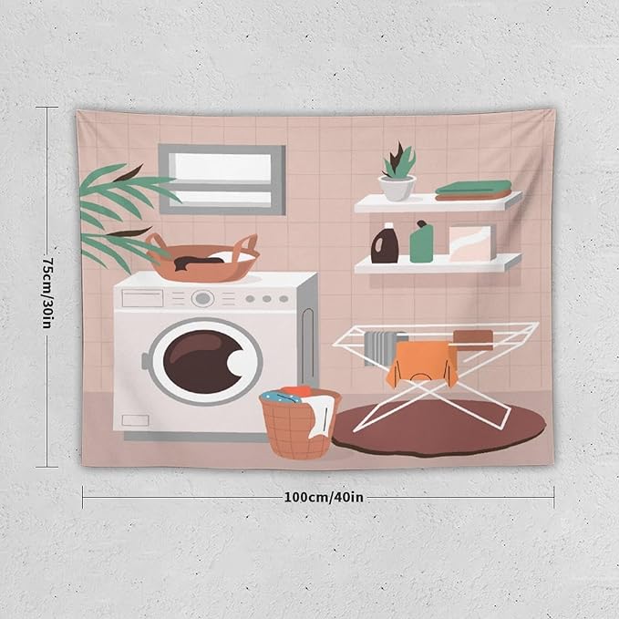 ZhiRain Laundry Tapestry Wall Hanging Laundry Room Wash Dry Fold Repeat Tapestries Home Decor for Living Room Bedroom Farmhouse Apartment Dorm 30"x40"