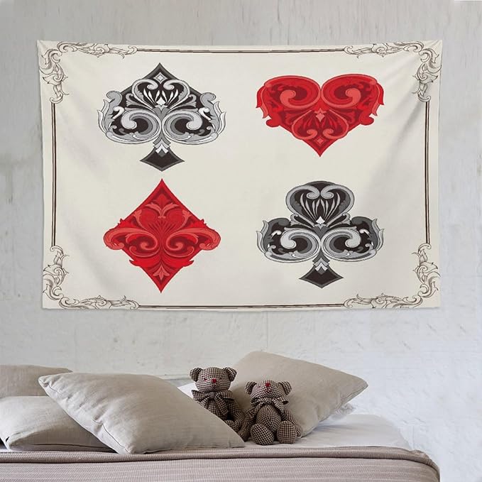 ZhiRain Poker Tapestry Wall Hanging 3D Playing Cards Casino Chips Gambling Tapestries Home Decor for Living Room Bedroom Farmhouse Apartment Dorm 60"x90"