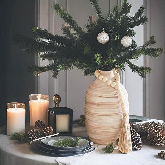 ALMA 9 Inch White Boho Vase for Modern Farmhouse|Ceramic Pampas Grass Vases|Decorative Rustic Vase for Home Decor, Modern Farmhouse, Coffee Table, Shelf, Mantel Decor