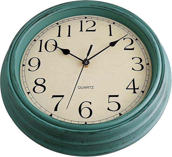 Foxtop Retro Silent Non-Ticking Round Classic Clock 12 Inch Quartz Decorative Battery Operated Wall Clock for Living Room Kitchen Home Office (Turquoise)