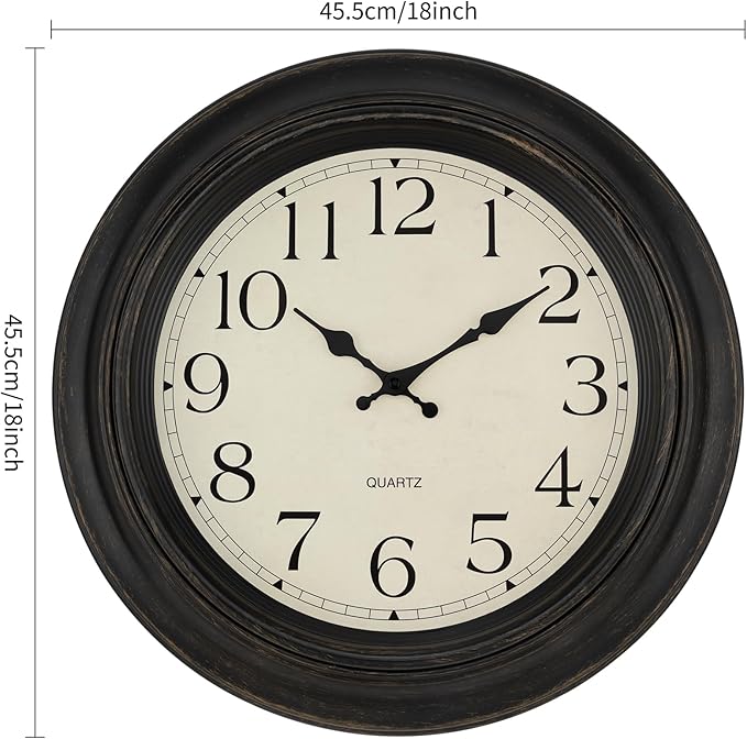 Foxtop Large Wall Clock 18 Inch Silent Non Ticking Battery Operated Classic Vintage Retro Wall Clock Decorative for Living Room Kitchen Home Office (Bronze)
