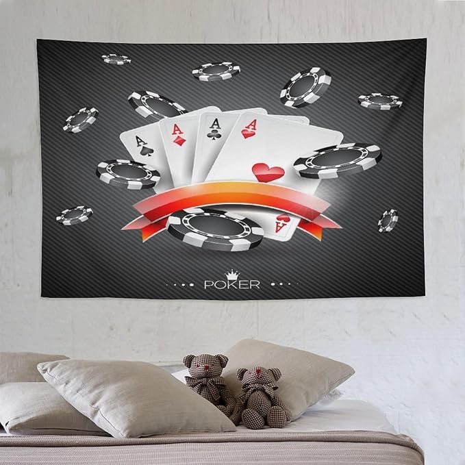 ZhiRain 3D Playing Cards Tapestry Wall Hanging Poker Casino Chips Gambling Tapestries Home Decor for Living Room Bedroom Farmhouse Apartment Dorm 60"x90"