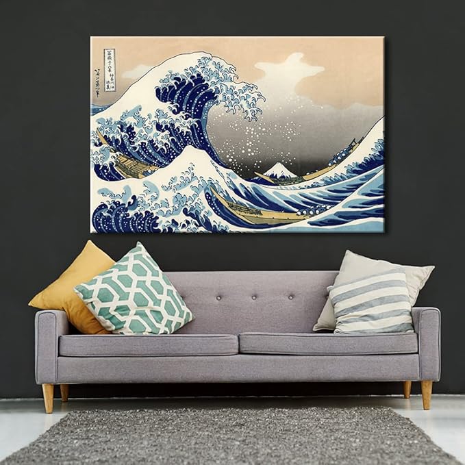 Wieco Art Great Wave of Kanagawa Katsushika Hokusai Extra Large Modern Gallery Wrapped Giclee Canvas Prints Abstract Seascape Sea Artwork Pictures Paintings on Canvas Wall Art for Home Decor XL