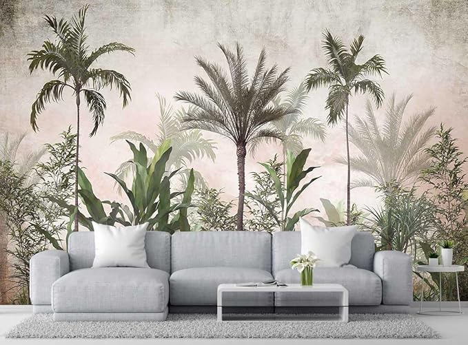 Tropical Greenery and Leaves Mural, Large Art Backdrop Wallpaper, Sofa Backdrop and TV Backdrop Wall Mural(Non-self-Adhesive)
