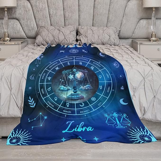 Libra Blanket Gifts, 40" x 30" Rectangular Flannel Zodiac Throw Blanket Cozy, Gift for Boys Girls Teen Women Men Tarot Cards Lovers Birthday Anniversary Festival