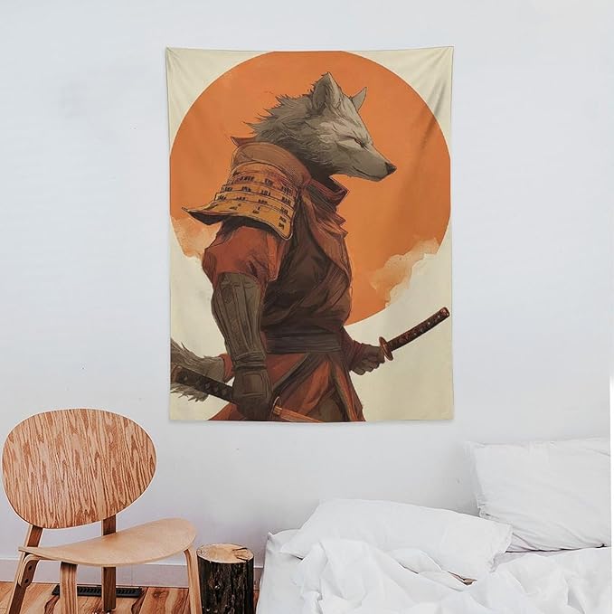 JYOUQOC Wolf Samurai Tapestry Wall Decor Large Wall Art Backdrop Flag Hanging for Bedroom Living Room Dorm Office 30"×40"