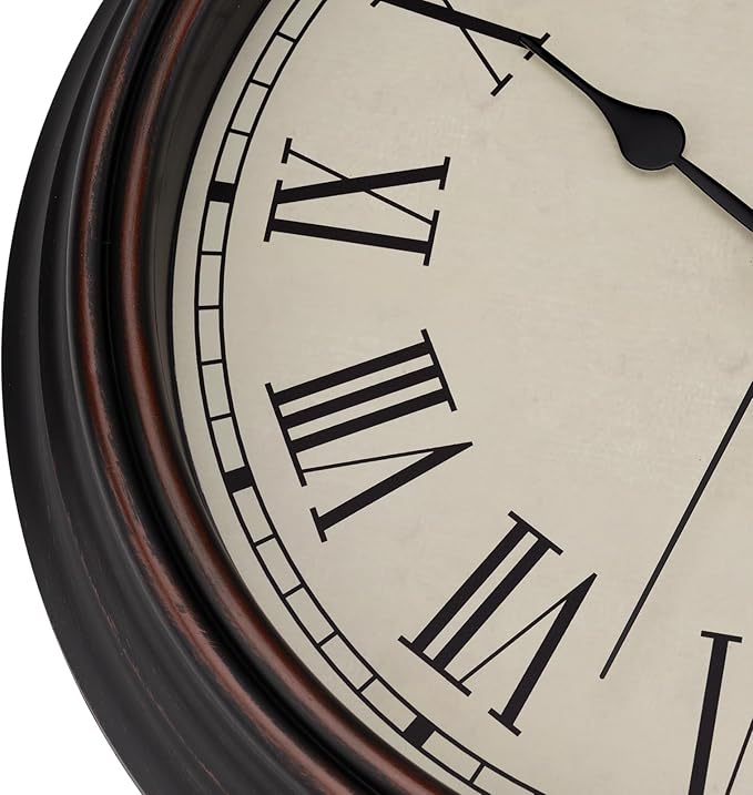 Foxtop 14 Inch Roman Numerals Wall Clock Battery Operated Silent Non-Ticking Round Classic Vintage Retro Wall Clock Decorative for Living Room Kitchen Home Office (Bronze)