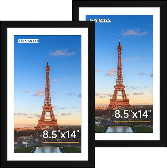 FIXSMITH 8.5x14 Picture Frame Set of 2, Photo Frame with HD Plexiglass, Display Pictures 7x10 with Mat or 8.5x14 Without Mat, Black Picture Frames Collage Wall Decor, Gallary Wall Frame
