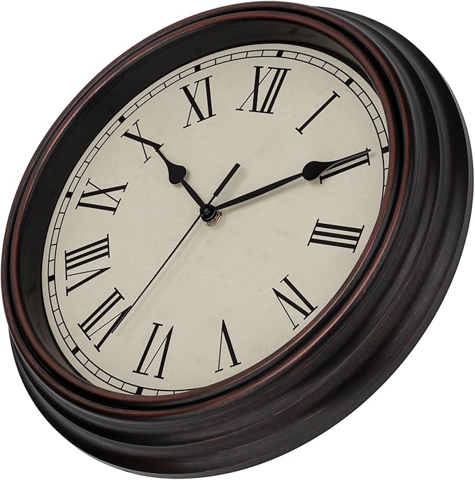 Foxtop 14 Inch Roman Numerals Wall Clock Battery Operated Silent Non-Ticking Round Classic Vintage Retro Wall Clock Decorative for Living Room Kitchen Home Office (Bronze)