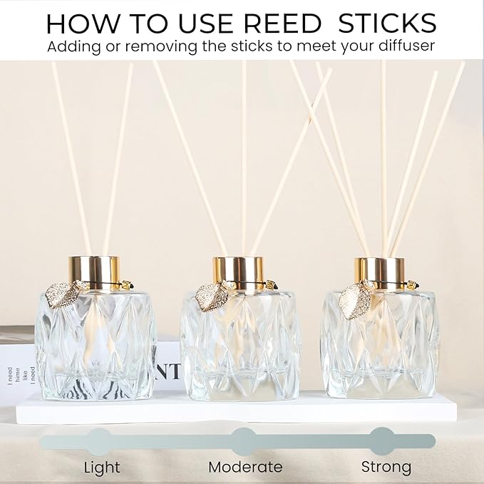 4Pcs Reed Diffuser Set with Metal Golden Decoration, 3.5oz Empty Reed Diffuser Bottles with 20Pcs Reed Diffuser Sticks, Unique Design Bottles for Home and Office(Prismatic)