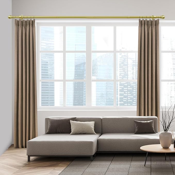 Curtain Rods for Windows 16 to 150 Inches, Curtain Rod Max Adjustable Length of 160 IN, 1" Diameter Drapery Rods Round Finials, Warm Gold, Pack of 1
