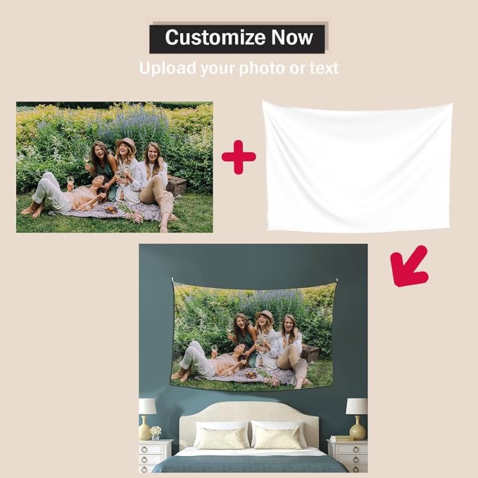 EastSail Custom Tapestry, Personalized Pictures Photos Text for Home, Dorm, Party, Living Room Backdrop Decor Horizontal 29x37 Inch