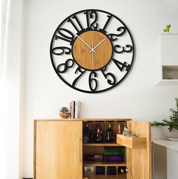 LEIKE Large Wall Clocks,Silent,Non Ticking,Battery Operated Rustic Round Modern Big Wood Wall Clock for Living Room, Bedroom,Kitchen,Farmhouse,Office,Home Decor