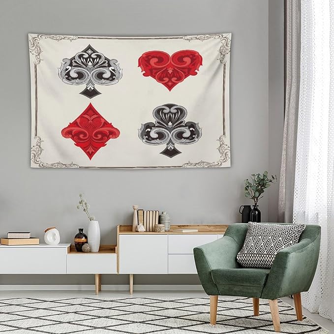 ZhiRain Poker Tapestry Wall Hanging 3D Playing Cards Casino Chips Gambling Tapestries Home Decor for Living Room Bedroom Farmhouse Apartment Dorm 40"x60"