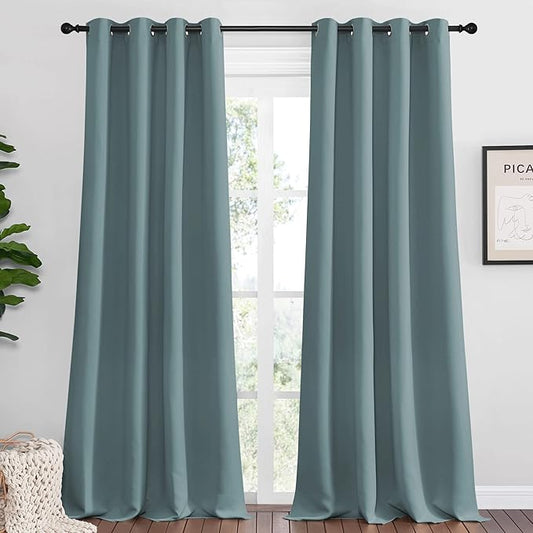 NICETOWN Modern Blackout Curtains Noise Reducing, Greyish Blue, 2 Panels, W55 x L102 -Inch, Thermal Insulated and Privacy Room Darkening Drape Panels for Boy's Guest Room Door Window