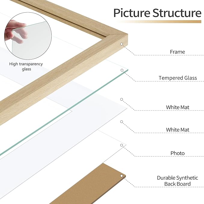 10x10 Picture Frame Made with Solid Wood Set of 3, Display 6x6 with Mat or 10x10 without Mat, Wall Gallery Frame Set with Tempered Real Glass, Tabletop or Wall Mounting Display (3 Pack of Oak)
