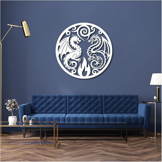 Dragon Of Metal Wall Sculpture,Yin Yang Decor Abstract Wall Art,Man Cave Decorative,Wall Hangings For Bathroom Living Room Garden Outdoor Farmhouse(Silver,70x69cm/28x27in)