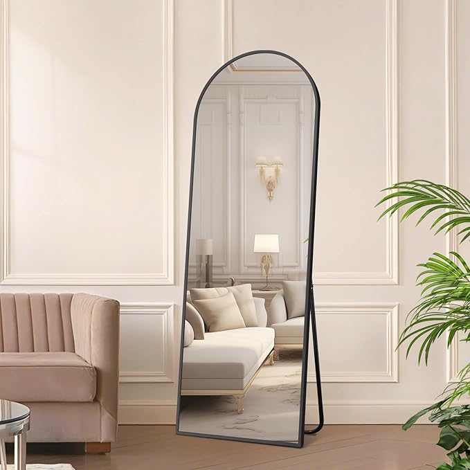 58"x18" Full Length Mirror with Stand, Shatterproof Arched Floor Mirror, Aluminum Alloy Thin Frame - Freestanding/Leaning/Wall Mount for Bedroom, Living Room & Entryway (Black)
