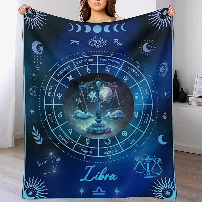 Libra Blanket Gifts, 50" x 40" Rectangular Flannel Zodiac Throw Blanket Cozy, Gift for Boys Girls Teen Women Men Tarot Cards Lovers Birthday Anniversary Festival