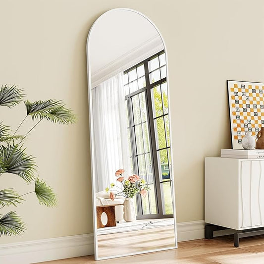 Full Length Mirror - 57" x 20" Arched Floor Mirror/Wall Mounted Aluminum Alloy Frame Full Body Mirrors for Bathroom Living Room Bedroom and Entryway, White