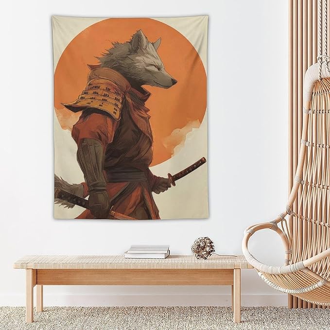 JYOUQOC Wolf Samurai Tapestry Wall Decor Large Wall Art Backdrop Flag Hanging for Bedroom Living Room Dorm Office 30"×40"