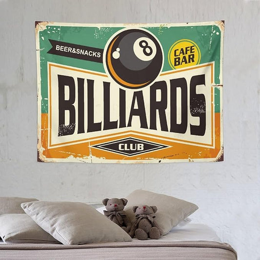 ZhiRain Billiard Tapestry Wall Hanging Retro Style Pool Game Themed Grunge Poster Design with 8 Ball Tapestries Home Decor for Living Room Bedroom Farmhouse Apartment Dorm 30"x40"