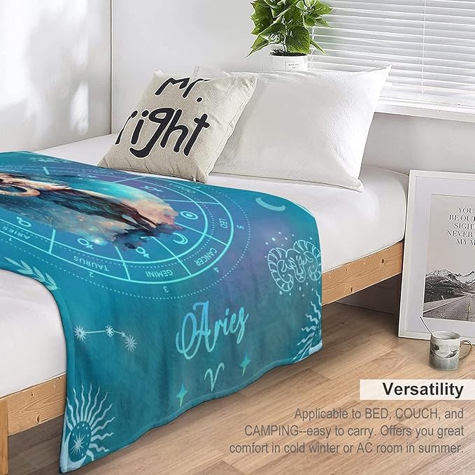 Aries Blanket Gifts, 40" x 30" Rectangular Flannel Zodiac Throw Cozy, Blankets Gift for Boys Girls Teen Women Men Tarot Cards Lovers Birthday Anniversary Festival