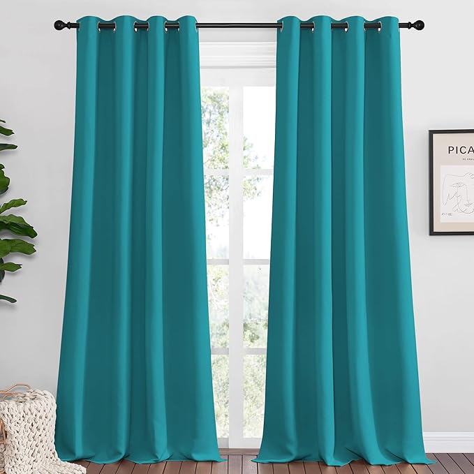 NICETOWN Room Darkening Curtains 102 inch Length 2 Panels, Peacock Teal, 2 Pieces, W55, Thermal Insulated Grommet Blackout Curtains for Modern Casual Elegant Bedroom Kids Room Theme Decoration