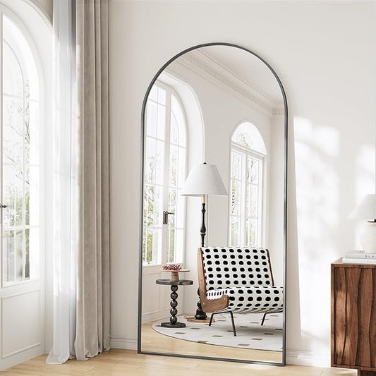 Large Full Length Mirror, 30"x71" Arched Floor Mirror Full Length with Stand, Room Decor Big Full Body Mirror with HD Tempered Glass Aluminum Frame for Bedroom Living Room, Black