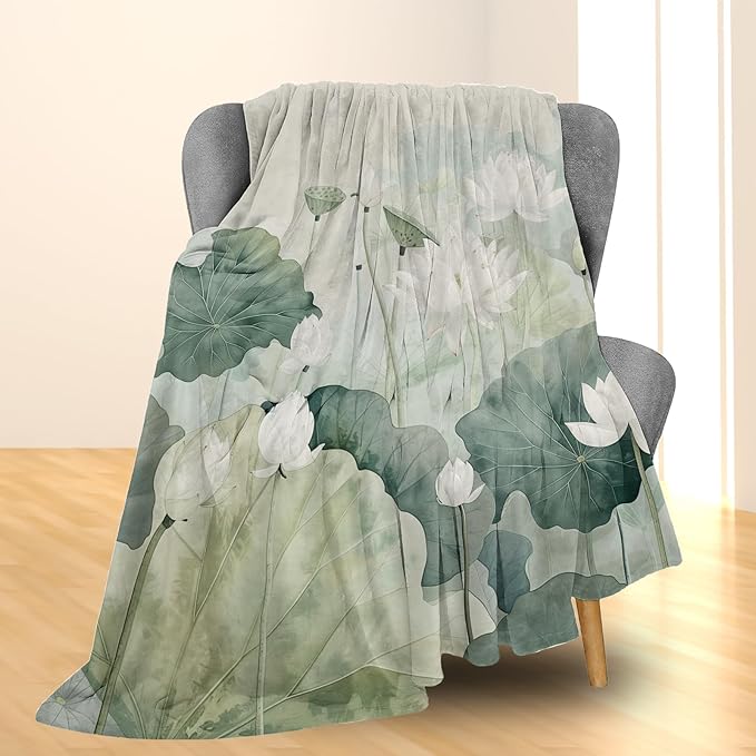 Floral Blanket - Soft, Cozy, Lightweight Flannel Throw Blankets for Couch, Bed, and Travel - Fuzzy, Fluffy Decor Perfect for Outdoor Use and Home Decor, Beautiful Lotus Design 60×50 in