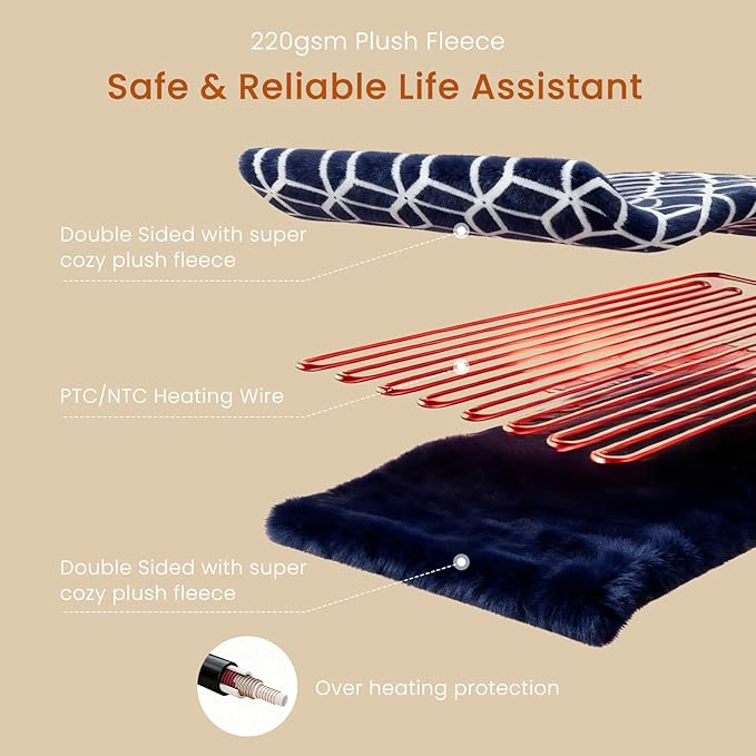 Heated Throw Blanket Electric Blanket with Built-in Button Controller 50"x60" One-Touch Ultra Cozy Soft Warm Heating Electric Blanket with 4 Heat Levels & 4 Hours Auto-Off Overheat