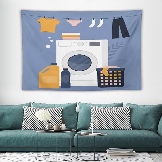 ZhiRain Laundry Room Tapestry Wall Hanging Simple Drawn Wash Dry Fold Repeat Tapestries Home Decor for Living Room Bedroom Farmhouse Apartment Dorm 40"x60"