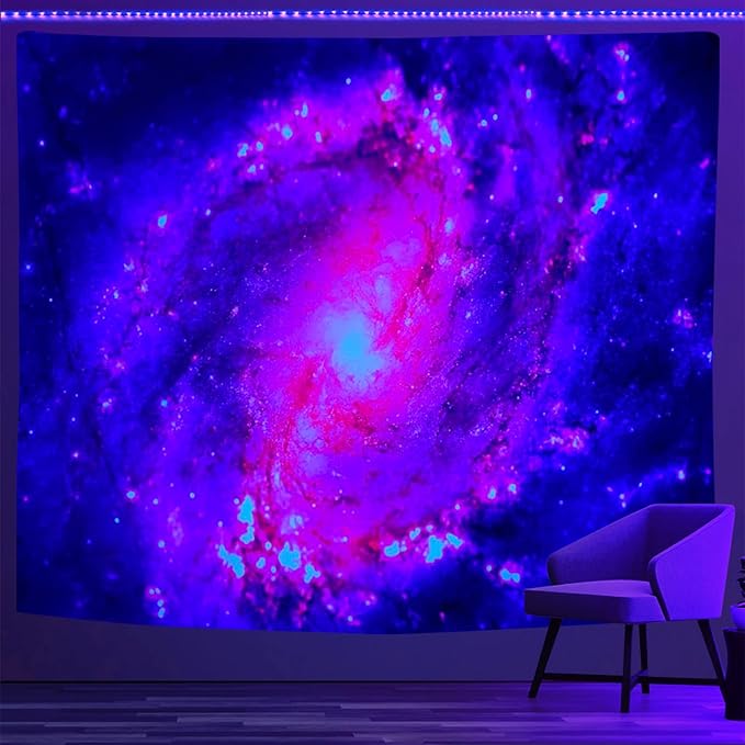 PSYHILAR Blacklight Posters for Adults and Teens Purple UV Reactive, Space Galaxy Black Light Tapestry for Boys Room (59 x 51 Inches)