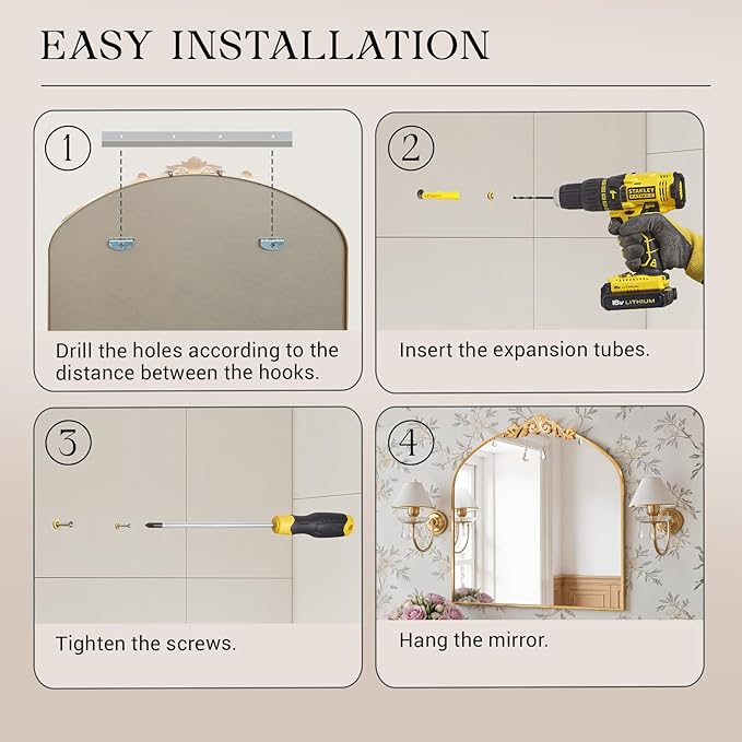 MISSDAY Vintage Gold Baroque Mirror for Wall, 36"X30" Arched Antique Wall Mirror with Elegant Carving Top, Full Metal Frame Wall-Mounted Mirror for Bathroom, Living Room, Fireplace, Entryway, Hallway