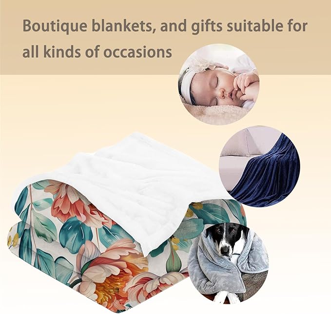 Vibrant Floral Blanket - Soft, Cozy, Lightweight Flannel Throw Blankets for Couch, Bed, and Travel - Fuzzy, Fluffy Decor Perfect for Outdoor Use and Home Decor, All Season 60×50 in