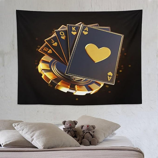 ZhiRain Poker Tapestry Wall Hanging Vintage Casino Playing Game Cards Printed Tapestries Home Decor for Living Room Bedroom Farmhouse Apartment Dorm 60"x80"