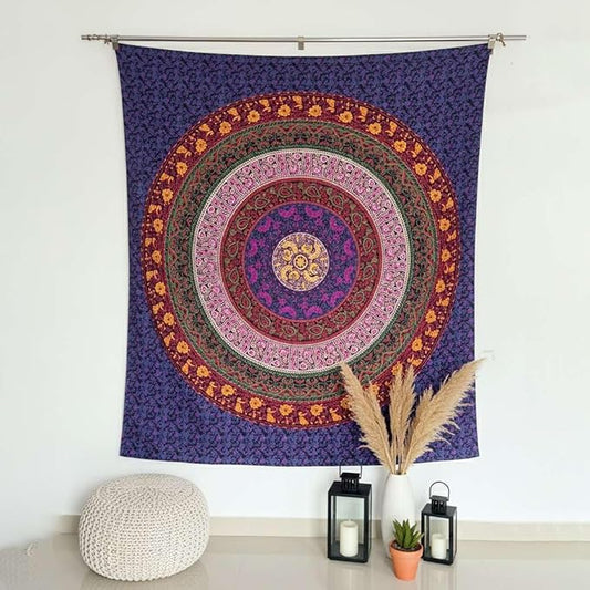 kaarigarh Handicrafts - Bohemian Mandala Tapestry Wall Hanging – Large Turquoise Ombre Indian Cotton Wall Art for Bedroom, Living Room, Dorm Decor & Meditation Space(Pink,84X54)