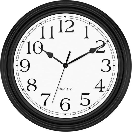 Foxtop 14 Inch Wall Clock Battery Operated Silent Non-Ticking Round Classic Vintage Retro Wall Clock Decorative for Living Room Kitchen Home Office (Black)