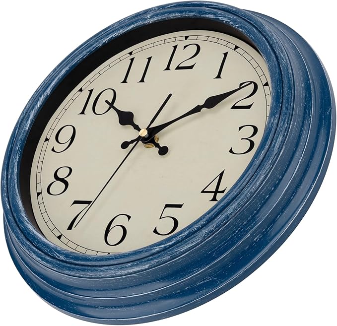 Foxtop 12 Inch Wall Clocks Battery Operated Silent Non-Ticking Classic Vintage Retro Wall Clock Decorative for Office Living Room Kitchen Home (Blue)